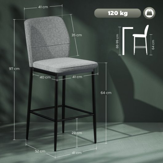 Homcom Juego De 2 Taburetes De Bar Con Respaldo Y Reposapiés Gris