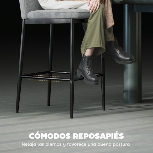 Homcom Juego De 2 Taburetes De Bar Con Respaldo Y Reposapiés Gris