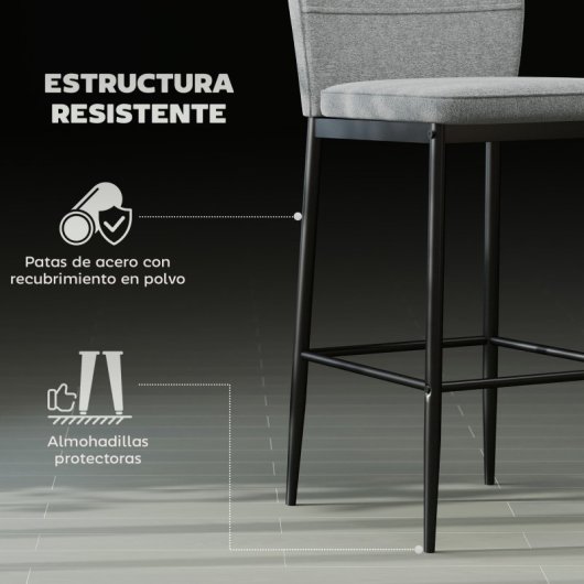 Homcom Juego De 2 Taburetes De Bar Con Respaldo Y Reposapiés Gris