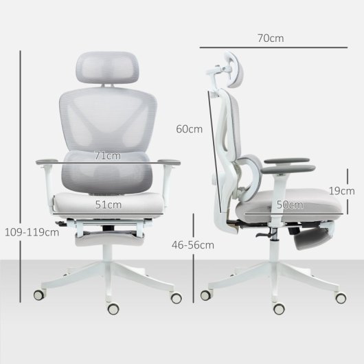 Homcom Silla De Escritorio De Malla Reclinable Carga 135 Kg Gris