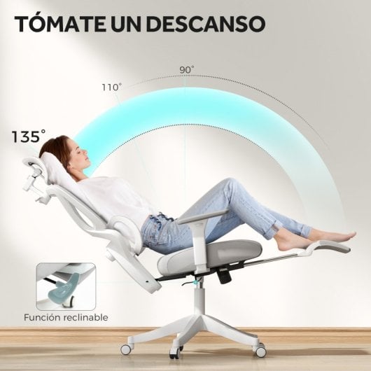Homcom Silla De Escritorio De Malla Reclinable Carga 135 Kg Gris