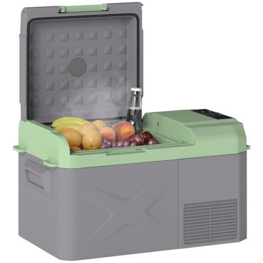 Outsunny Nevera Portátil Eléctrica 17,4l 12v-220v Con Pantalla Luz Led Gris