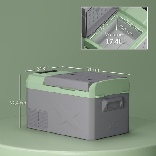 Outsunny Nevera Portátil Eléctrica 17,4l 12v-220v Con Pantalla Luz Led Gris