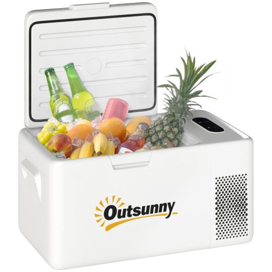Outsunny Nevera Portátil Eléctrica 16,8l 12v-220v Con Pantalla Luz Led Blanco