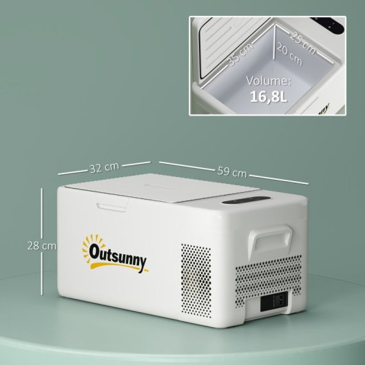 Outsunny Nevera Portátil Eléctrica 16,8l 12v-220v Con Pantalla Luz Led Blanco