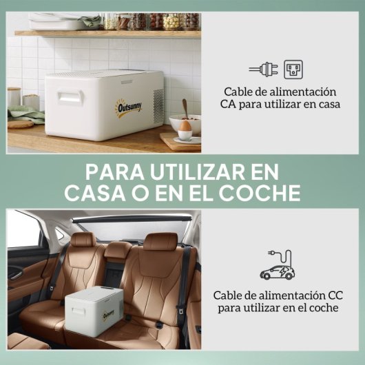 Outsunny Nevera Portátil Eléctrica 16,8l 12v-220v Con Pantalla Luz Led Blanco