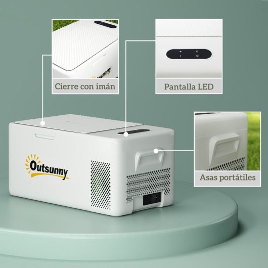 Outsunny Nevera Portátil Eléctrica 16,8l 12v-220v Con Pantalla Luz Led Blanco
