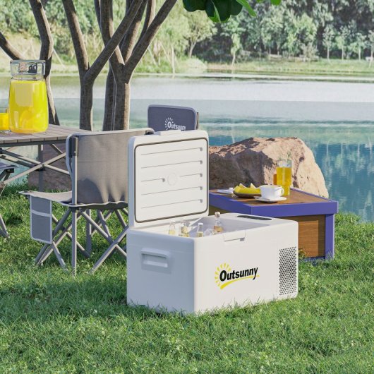 Outsunny Nevera Portátil Eléctrica 16,8l 12v-220v Con Pantalla Luz Led Blanco