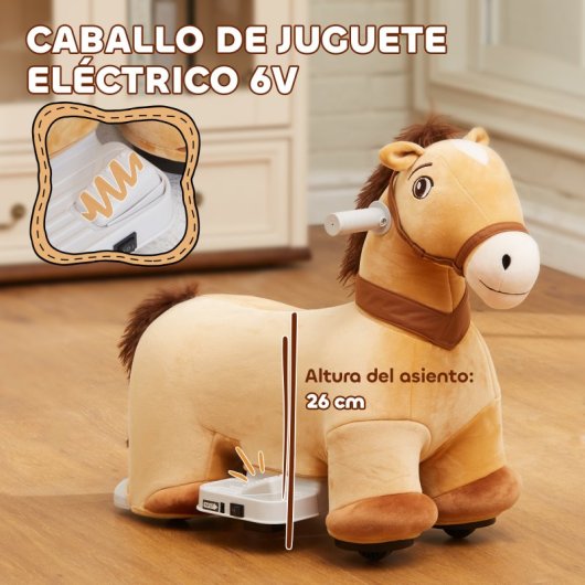 Aiyaplay Caballo Eléctrico Para Niños De 18 A 36 Meses Carga 25 Kg Marrón
