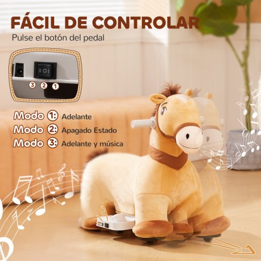 Aiyaplay Caballo Eléctrico Para Niños De 18 A 36 Meses Carga 25 Kg Marrón