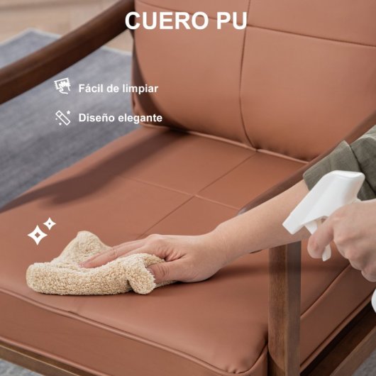 Homcom Poltrona com Estofo PU Castanho e Estrutura de Nogueira