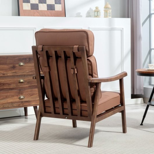 Homcom Poltrona com Estofo PU Castanho e Estrutura de Nogueira