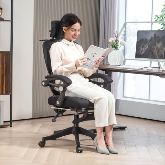 Homcom Silla De Escritorio De Malla Reclinable Con Reposacabezas Negro