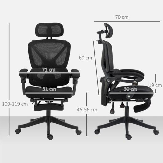 Homcom Silla De Escritorio De Malla Reclinable Con Reposacabezas Negro