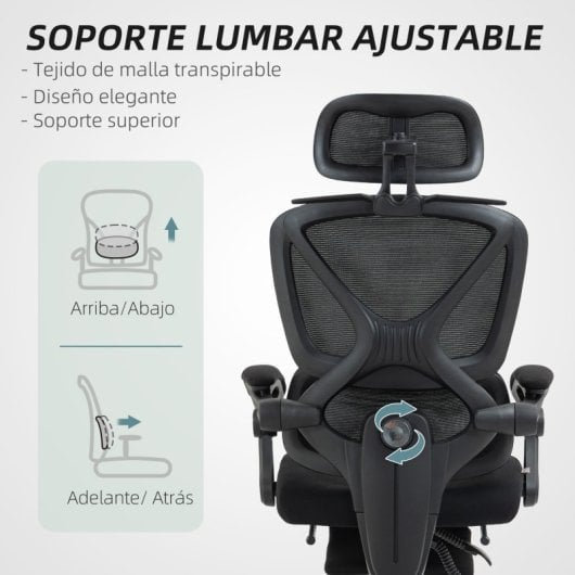 Homcom Silla De Escritorio De Malla Reclinable Con Reposacabezas Negro