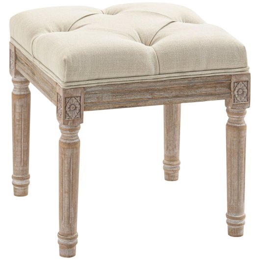 Homcom Reposapiés De Salón Con Asiento Capitoné 40x40x43 Cm Beige