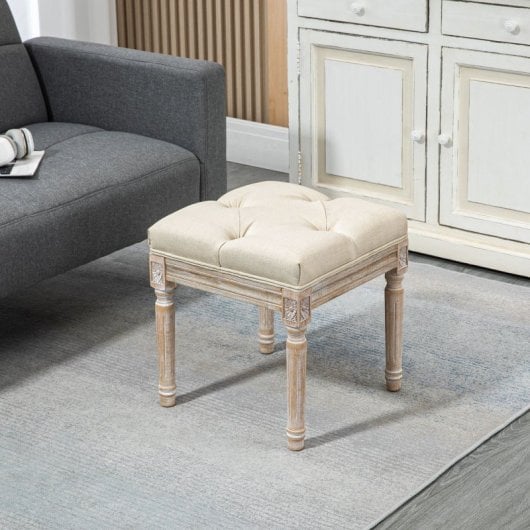 Homcom Reposapiés De Salón Con Asiento Capitoné 40x40x43 Cm Beige