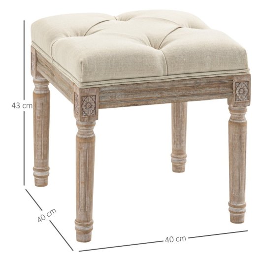 Homcom Reposapiés De Salón Con Asiento Capitoné 40x40x43 Cm Beige