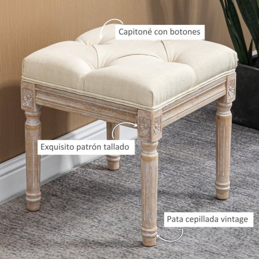 Homcom Reposapiés De Salón Con Asiento Capitoné 40x40x43 Cm Beige