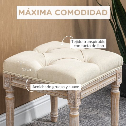 Homcom Reposapiés De Salón Con Asiento Capitoné 40x40x43 Cm Beige