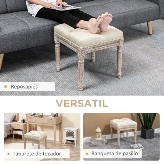 Homcom Reposapiés De Salón Con Asiento Capitoné 40x40x43 Cm Beige