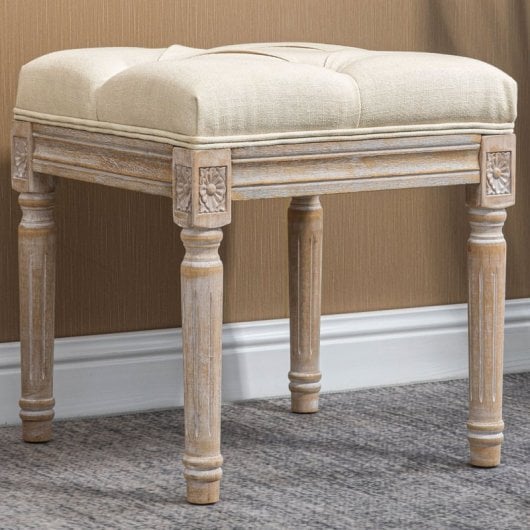 Homcom Reposapiés De Salón Con Asiento Capitoné 40x40x43 Cm Beige