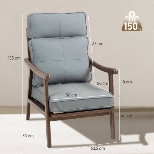 Homcom Poltrona com Estofo PU Cinzento e Estrutura de Nogueira