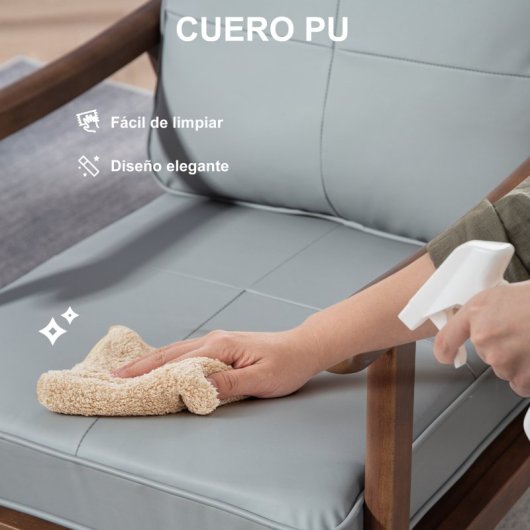 Homcom Poltrona com Estofo PU Cinzento e Estrutura de Nogueira