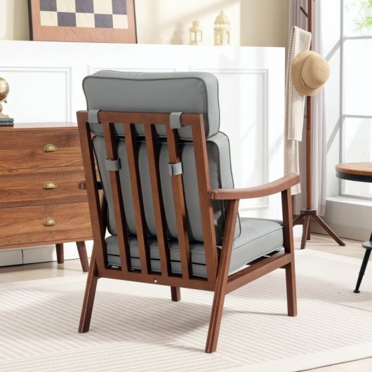 Homcom Poltrona com Estofo PU Cinzento e Estrutura de Nogueira