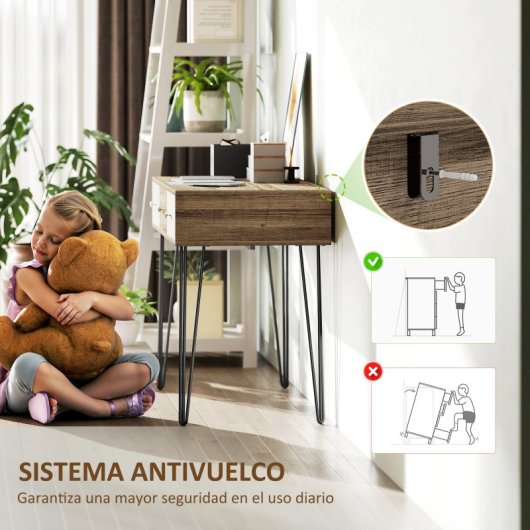 Homcom Escritorio Bohemio Con 3 Cajones Y Patas Horquilla 105x50x75 Cm Madera