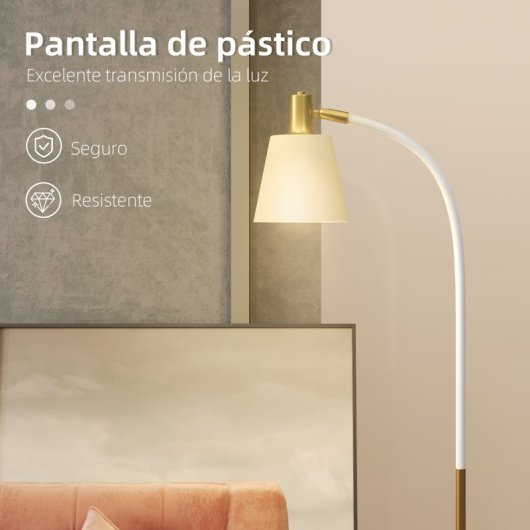 Homcom Lámpara De Pie Led Con Altura Ajustable Pantalla Blanco Y Dorado