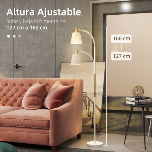 Homcom Lámpara De Pie Led Con Altura Ajustable Pantalla Blanco Y Dorado