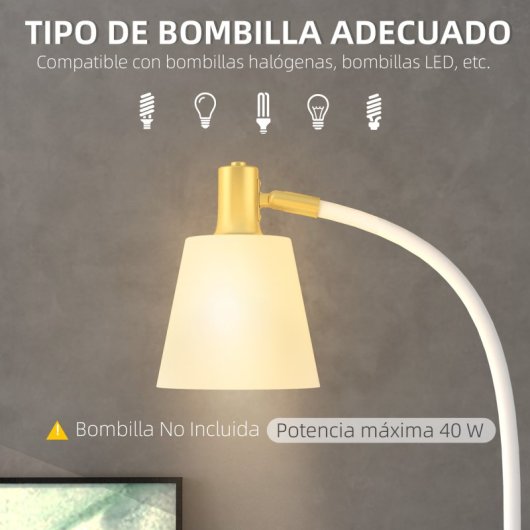 Homcom Lámpara De Pie Led Con Altura Ajustable Pantalla Blanco Y Dorado