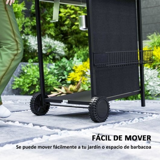 Outsunny Barbacoa De Gas Con 3+1 Quemadores 9,5 Kw Termómetro Mesa Lateral Negro