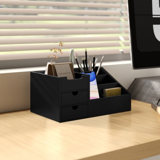 Homcom Organizador De Escritorio De Bambú 33x20,5x15,5 Cm Negro