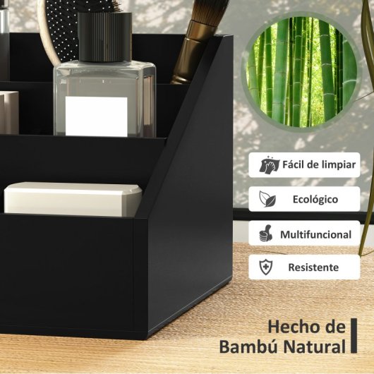 Homcom Organizador De Escritorio De Bambú 33x20,5x15,5 Cm Negro