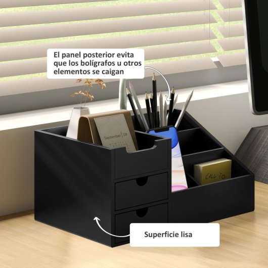 Homcom Organizador De Escritorio De Bambú 33x20,5x15,5 Cm Negro
