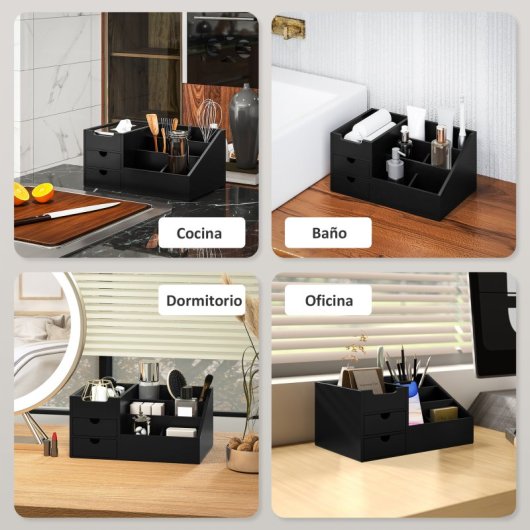 Homcom Organizador De Escritorio De Bambú 33x20,5x15,5 Cm Negro