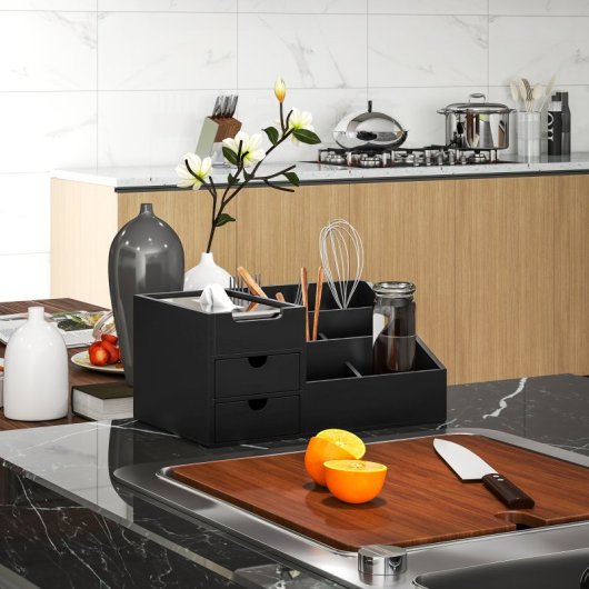 Homcom Organizador De Escritorio De Bambú 33x20,5x15,5 Cm Negro