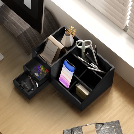 Homcom Organizador De Escritorio De Bambú 33x20,5x15,5 Cm Negro