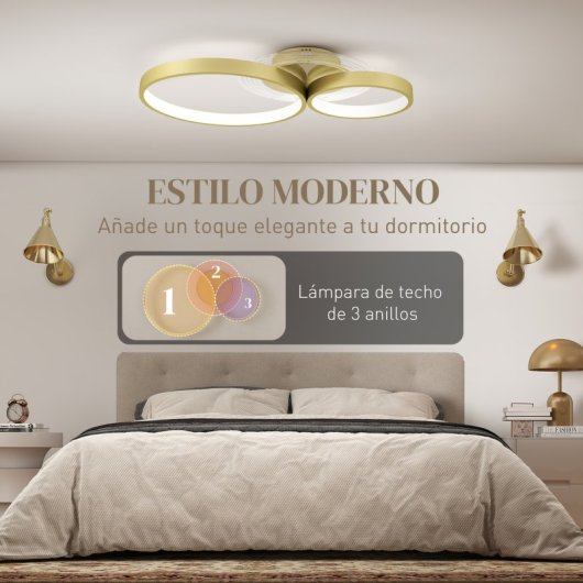 Homcom Lámpara De Techo Led 40w 3000 K/4000 K/6500 K Dorado
