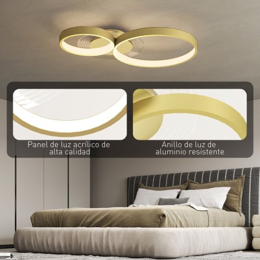 Homcom Lámpara De Techo Led 40w 3000 K/4000 K/6500 K Dorado