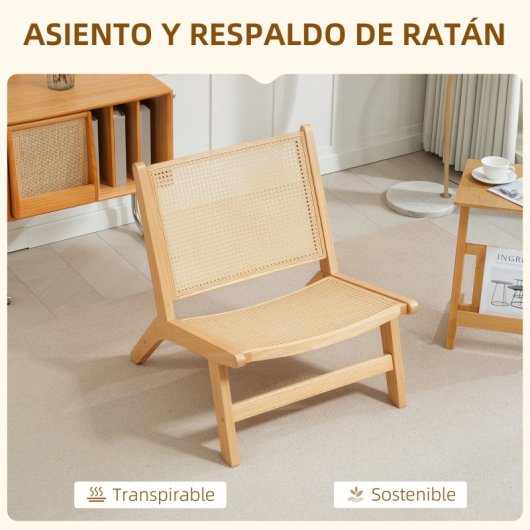 Homcom Cadeira com Assento e Encosto em Vime Natural