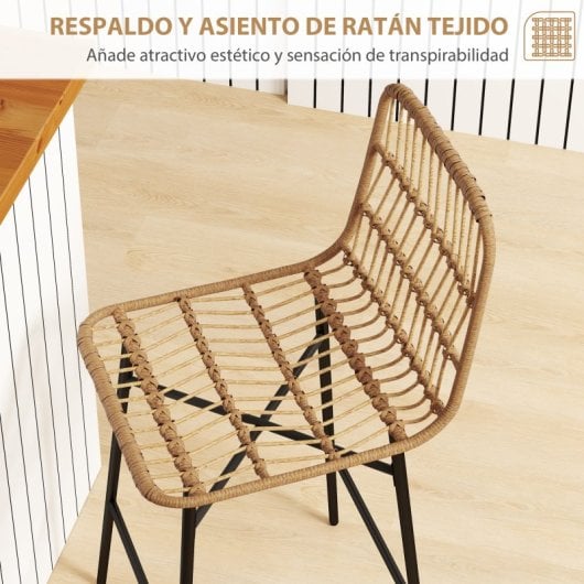 Homcom Conjunto de 2 Cadeiras Altas com Encosto em Vime Castanhas