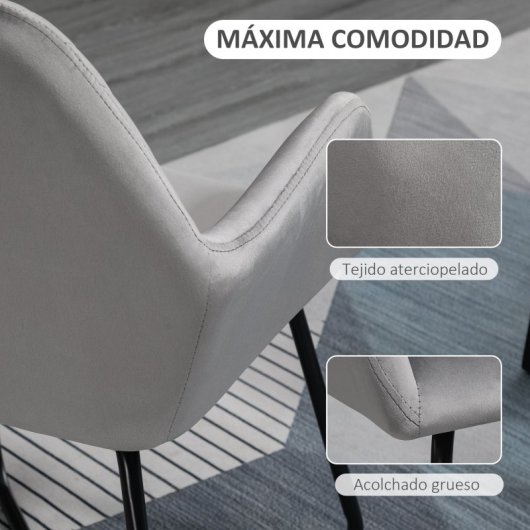 Homcom Butaca De Salón Tapizada En Terciopelo Con Asiento Acolchado Gris