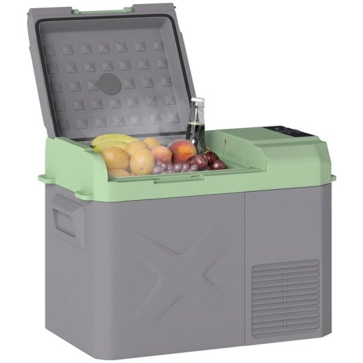 Outsunny Nevera Portátil Eléctrica 24,2l 12v-220v Con Pantalla Luz Led Gris