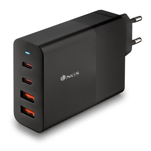 NGS BUD 100W Cargador de Pared con 2x Salidas USB-C (PD y PPS) y 2x Salidas USB-A QC 3.0 Negro