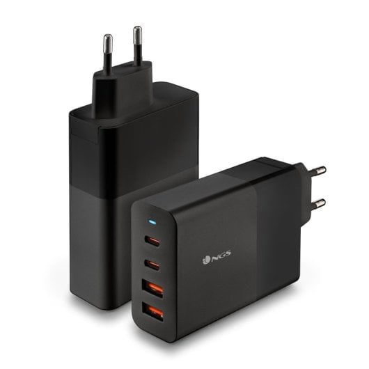 NGS BUD 100W Cargador de Pared con 2x Salidas USB-C (PD y PPS) y 2x Salidas USB-A QC 3.0 Negro