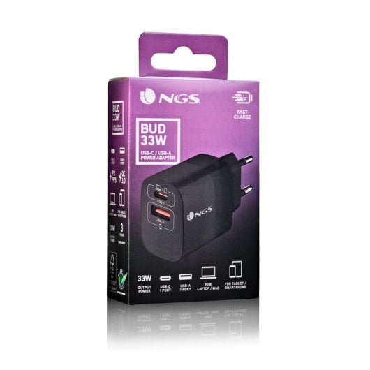 NGS BUD 33W Carregador com 1x USB-C (PD & PPS), 1x USB-A QC3.0