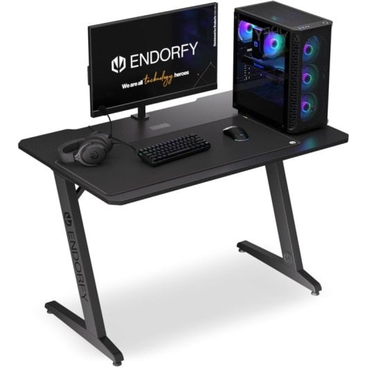 ENDORFY Atlas S 114 cm Gaming-Schreibtisch aus Karbonstahl mit Kabelmanagement und Metallregal